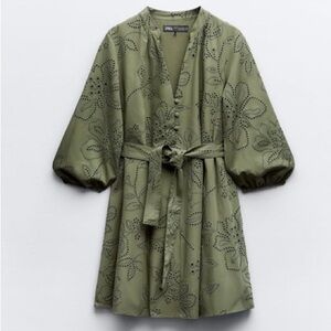 Zara mini dress, Size L, Olive embroidered